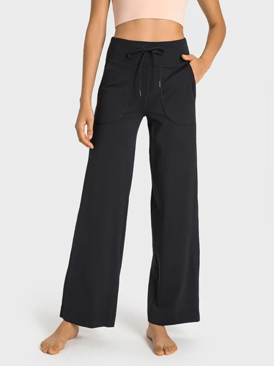 Drawstring Waist Wide Leg Sports Pants with Pockets - Easy Pickins Store