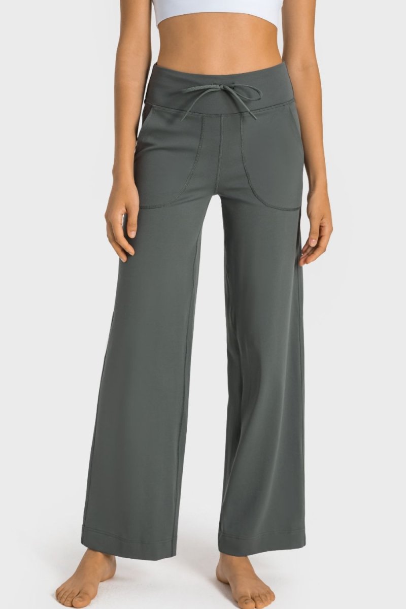 Drawstring Waist Wide Leg Sports Pants with Pockets - Easy Pickins Store