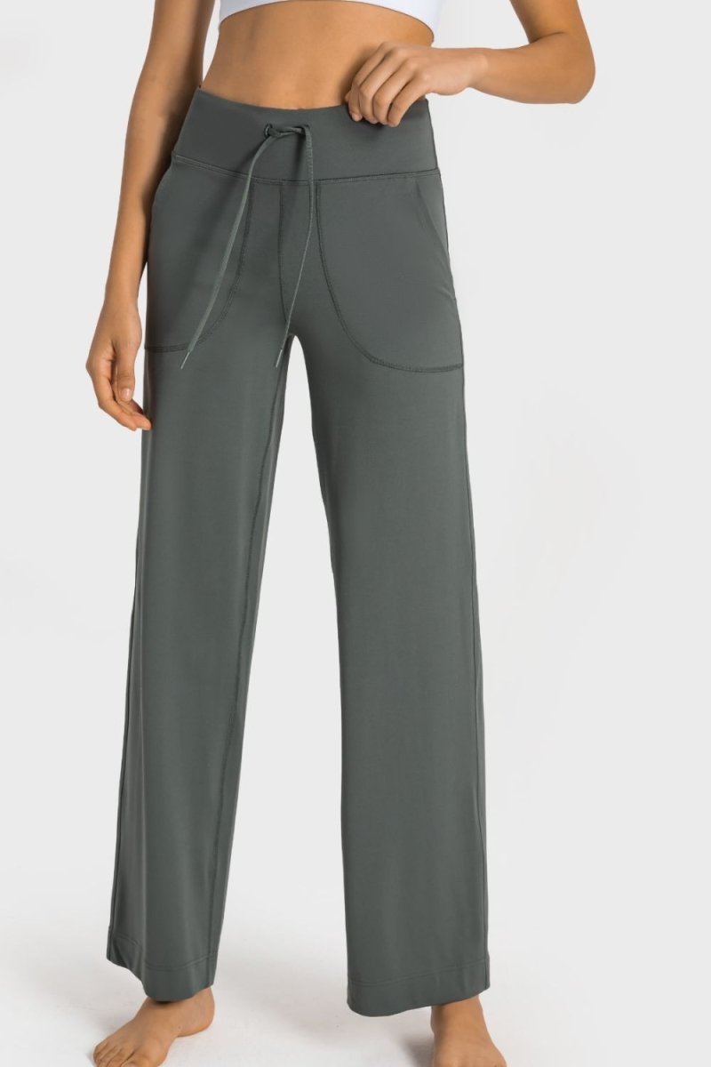 Drawstring Waist Wide Leg Sports Pants with Pockets - Easy Pickins Store