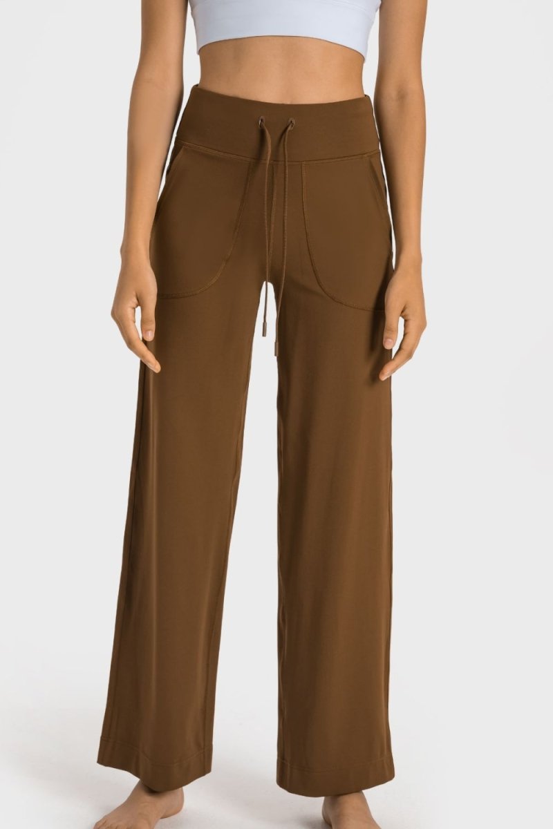 Drawstring Waist Wide Leg Sports Pants with Pockets - Easy Pickins Store