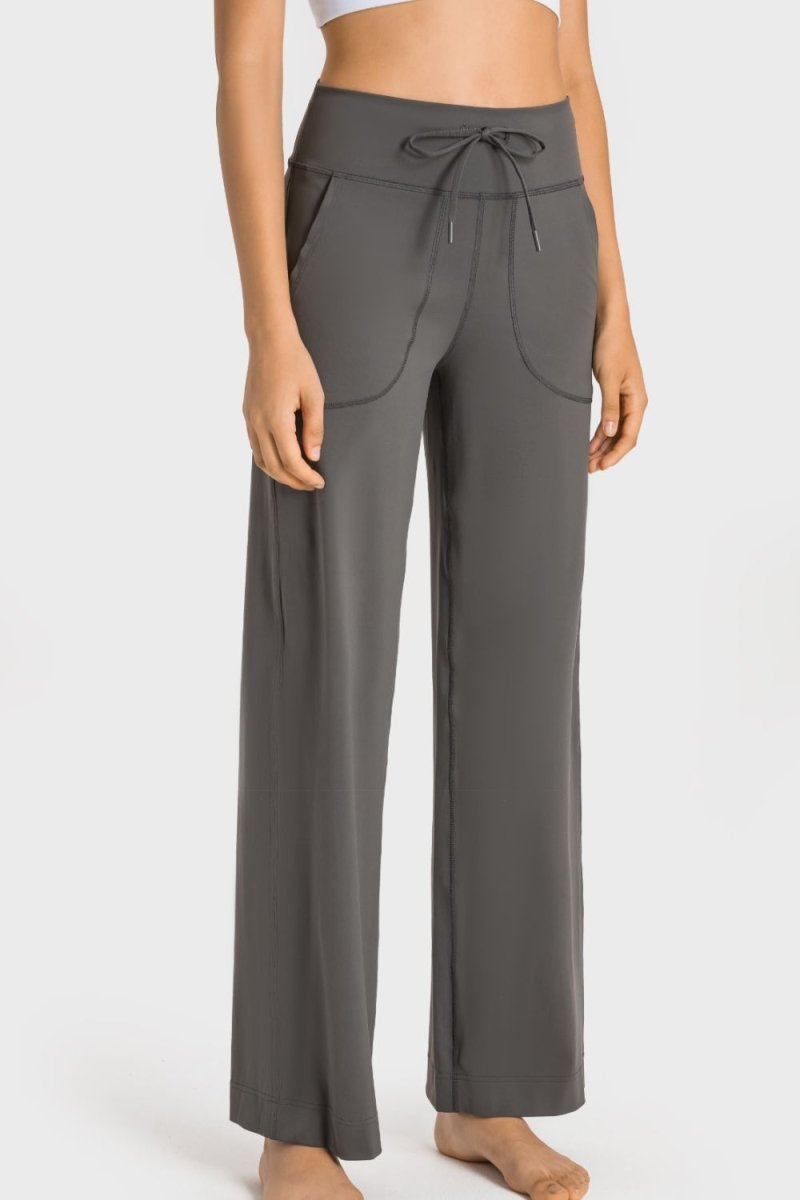 Drawstring Waist Wide Leg Sports Pants with Pockets - Easy Pickins Store