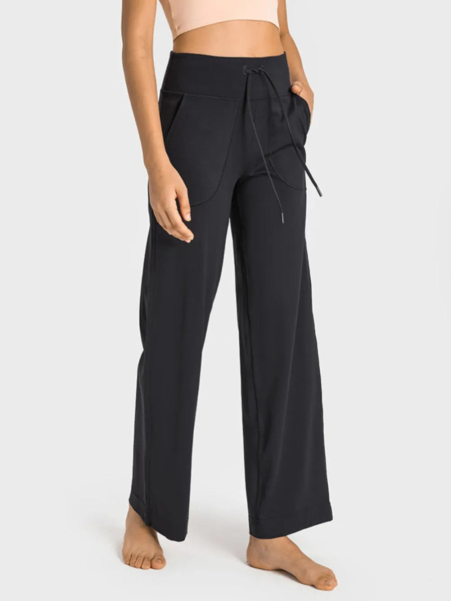 Drawstring Waist Wide Leg Sports Pants with Pockets - Easy Pickins Store