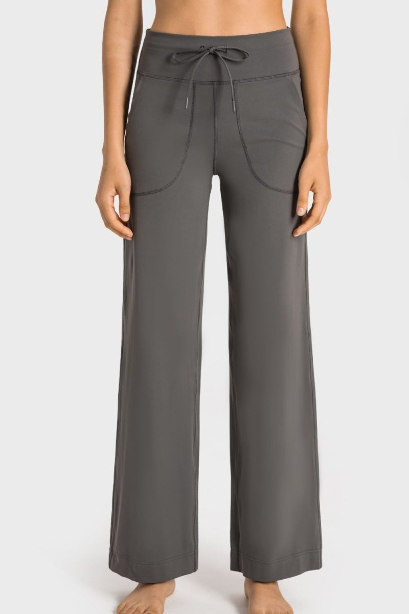 Drawstring Waist Wide Leg Sports Pants with Pockets - Easy Pickins Store