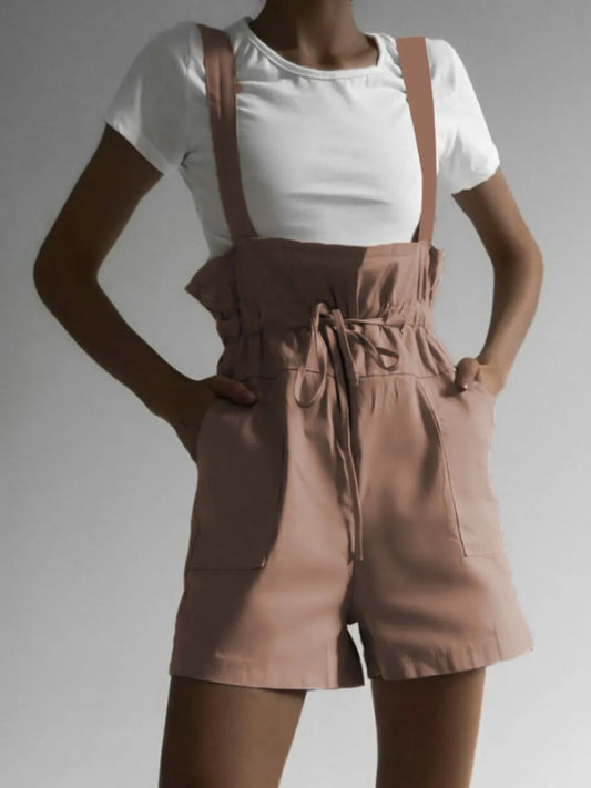 Drawstring Wide Strap Overalls with Pockets - Easy Pickins Store