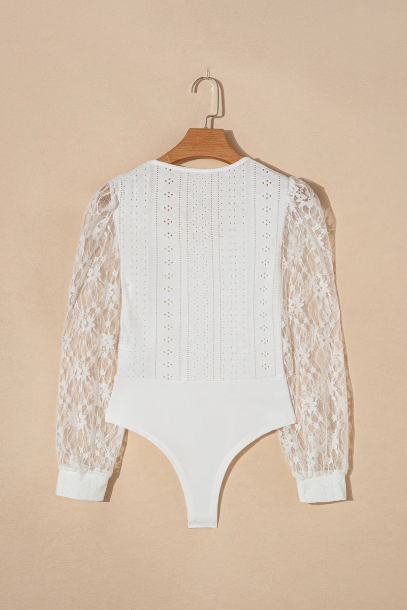 Eyelet Lace Long Sleeve Bodysuit - Easy Pickins Store