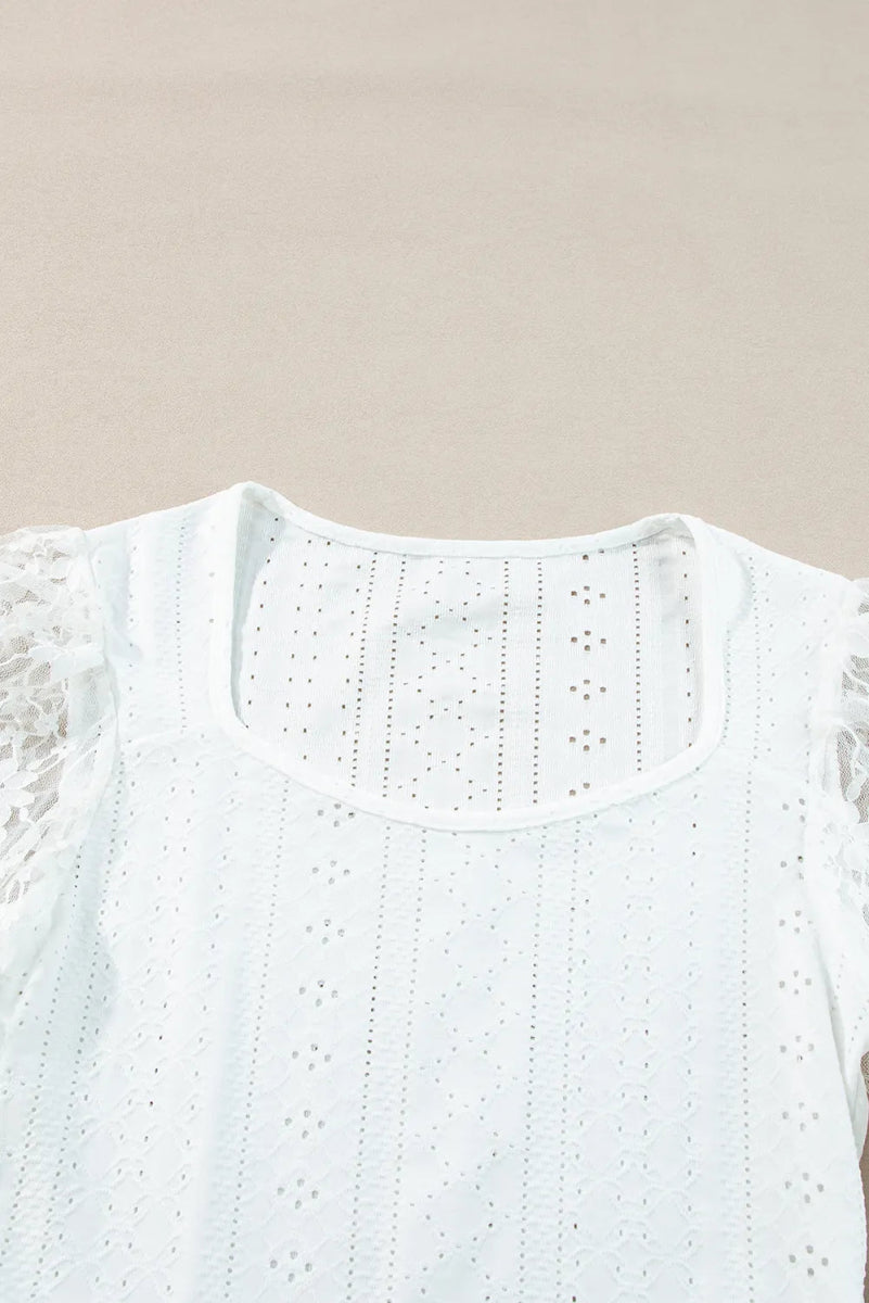 Eyelet Lace Long Sleeve Bodysuit - Easy Pickins Store