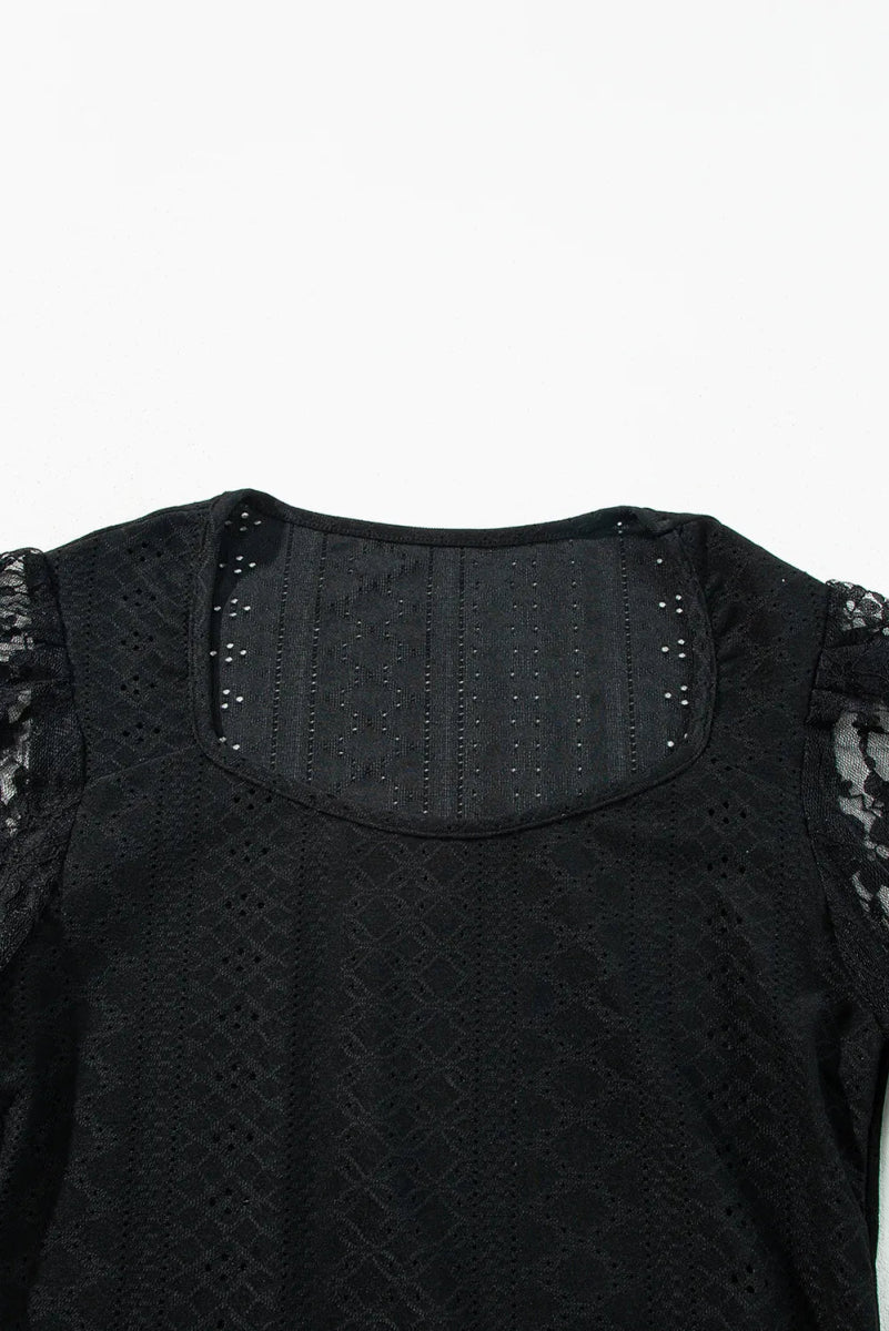 Eyelet Lace Long Sleeve Bodysuit - Easy Pickins Store