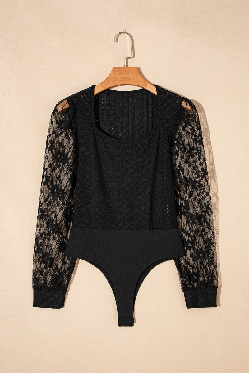 Eyelet Lace Long Sleeve Bodysuit - Easy Pickins Store