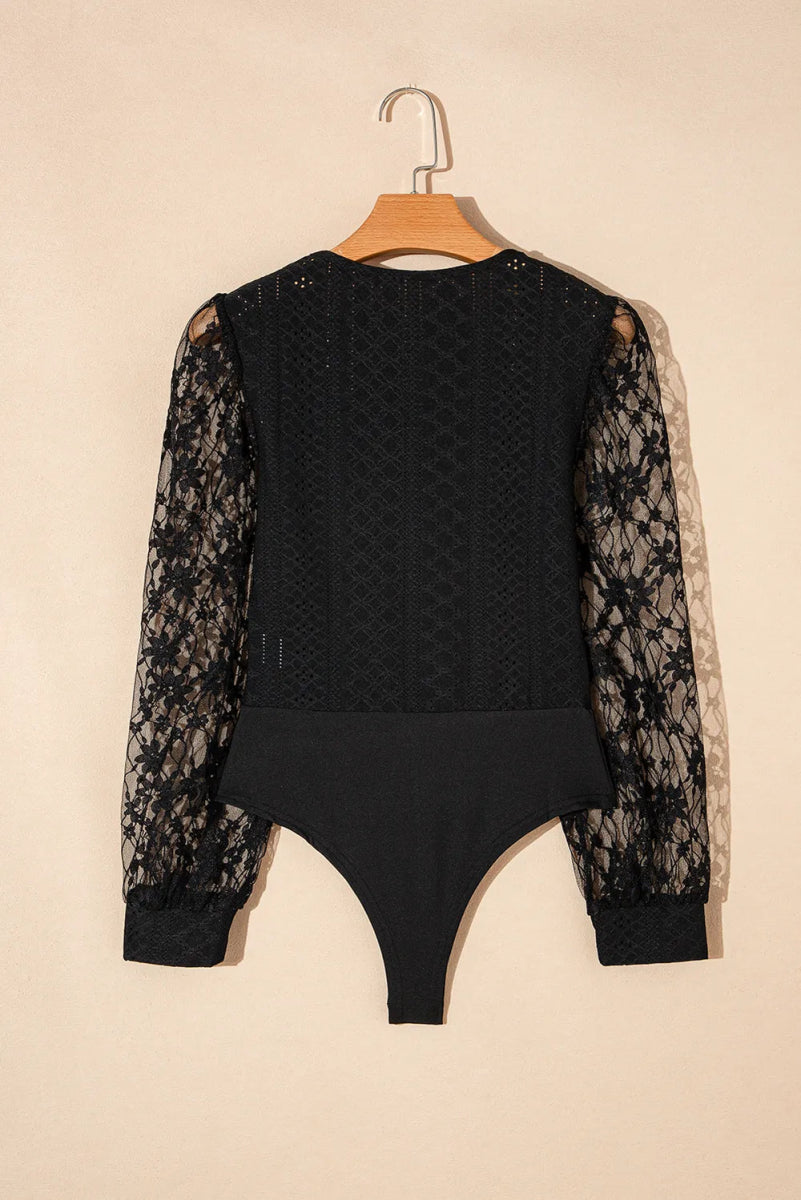 Eyelet Lace Long Sleeve Bodysuit - Easy Pickins Store