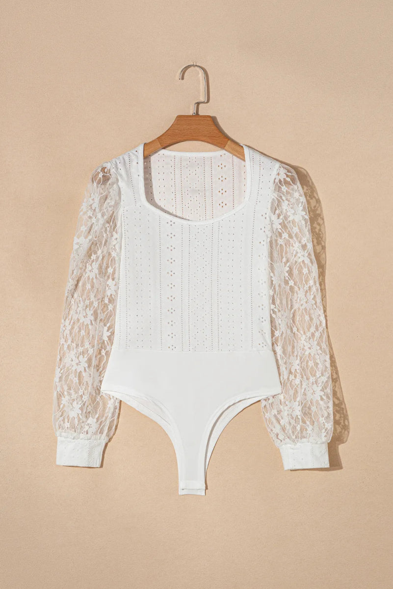 Eyelet Lace Long Sleeve Bodysuit - Easy Pickins Store
