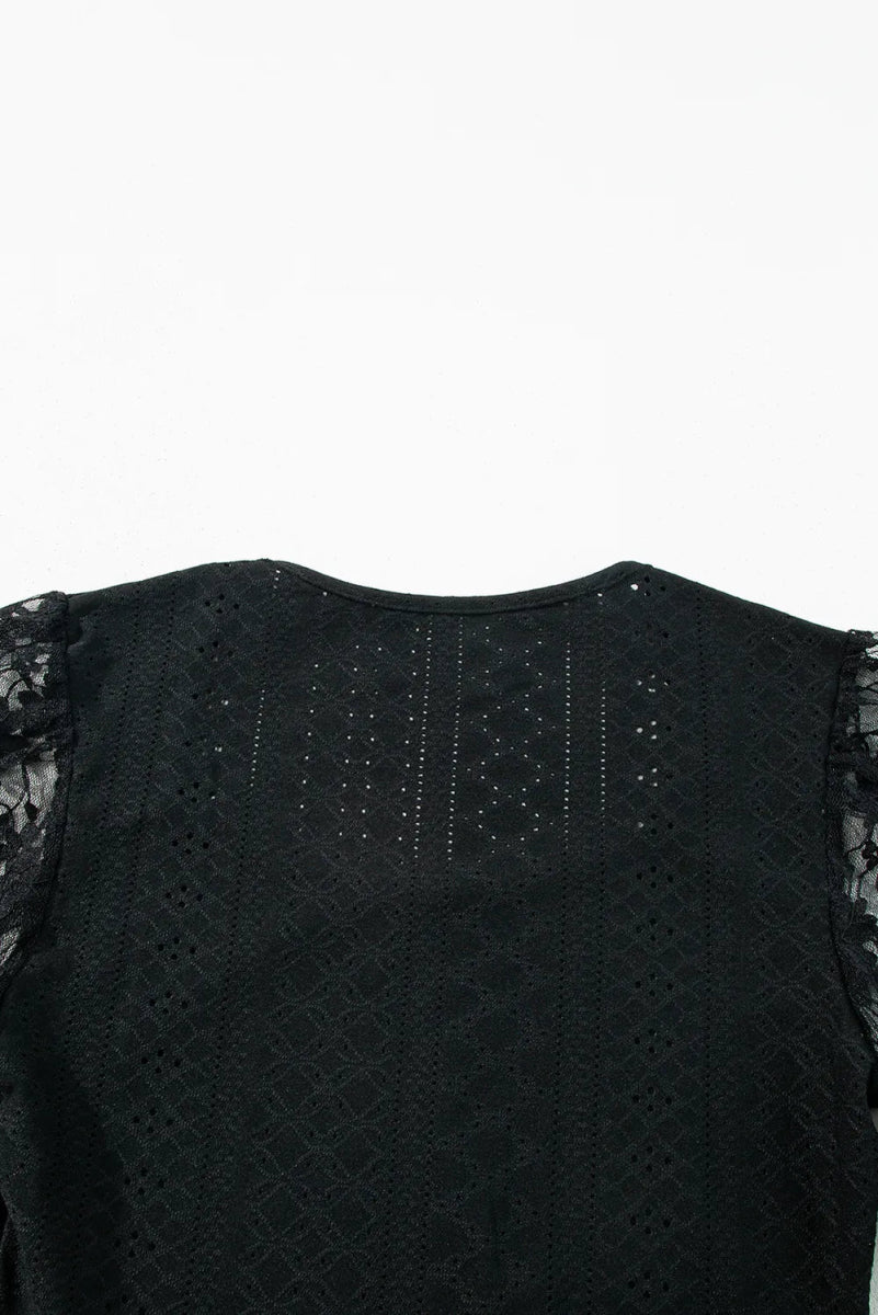Eyelet Lace Long Sleeve Bodysuit - Easy Pickins Store