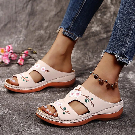 Floral Embroidered Cutout Sandals - Easy Pickins Store