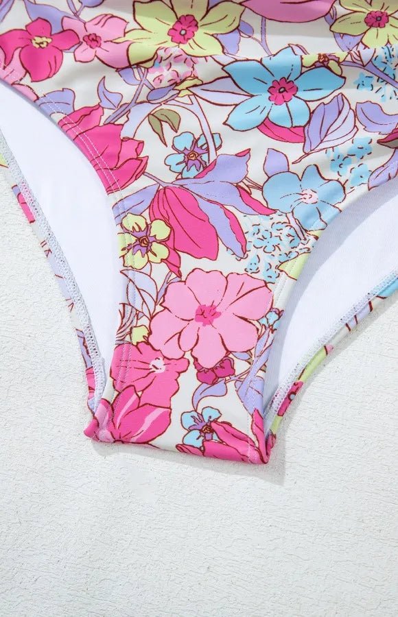 Floral Ruffle Trim Tummy Control One Piece Swimsuit - Easy Pickins Store