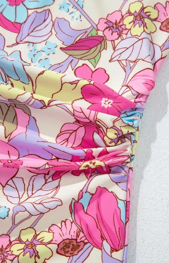 Floral Ruffle Trim Tummy Control One Piece Swimsuit - Easy Pickins Store