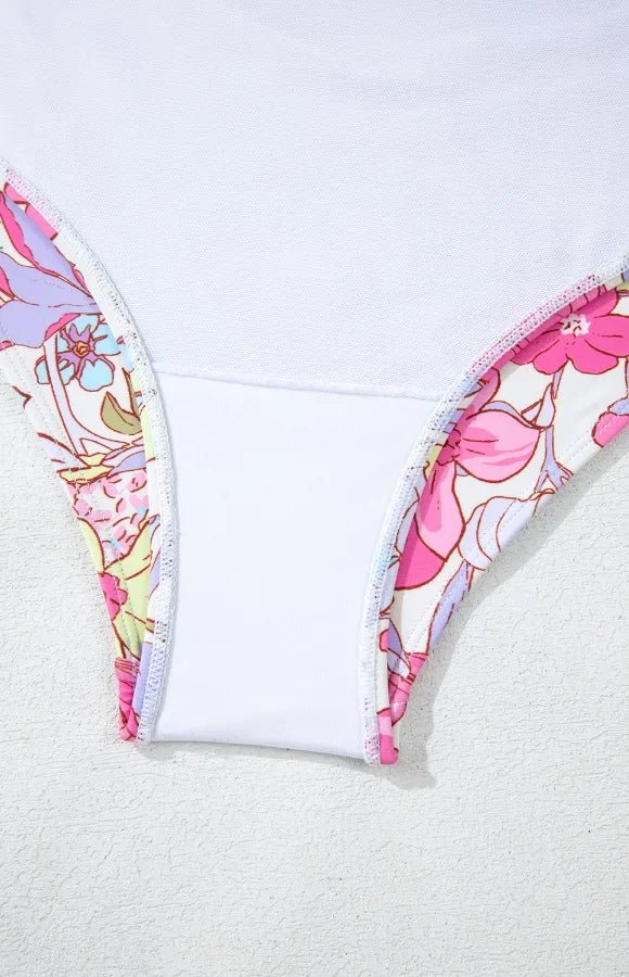 Floral Ruffle Trim Tummy Control One Piece Swimsuit - Easy Pickins Store
