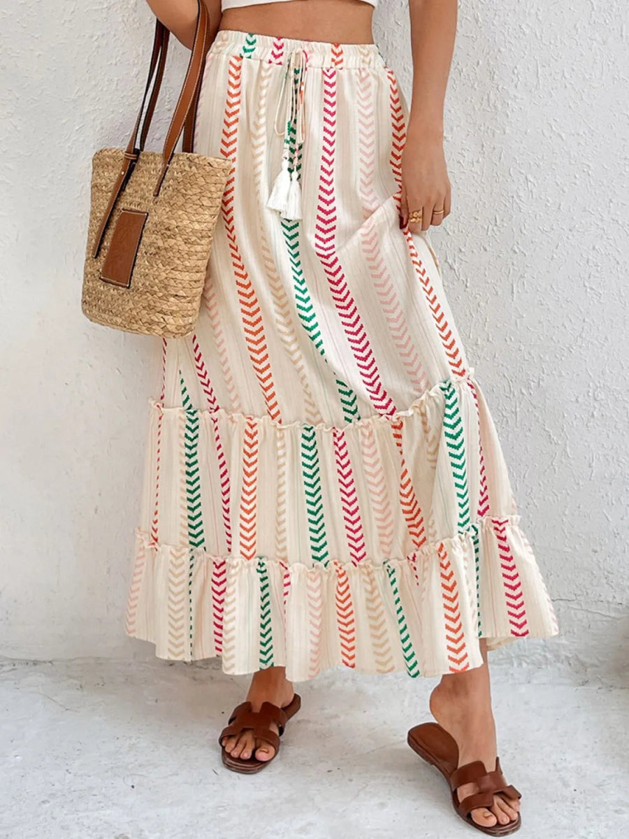 Frill Printed Maxi Skirt - Easy Pickins Store