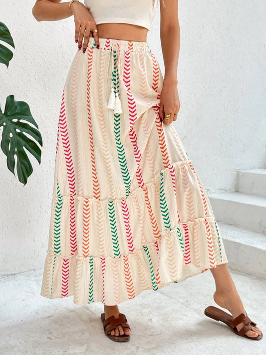 Frill Printed Maxi Skirt - Easy Pickins Store