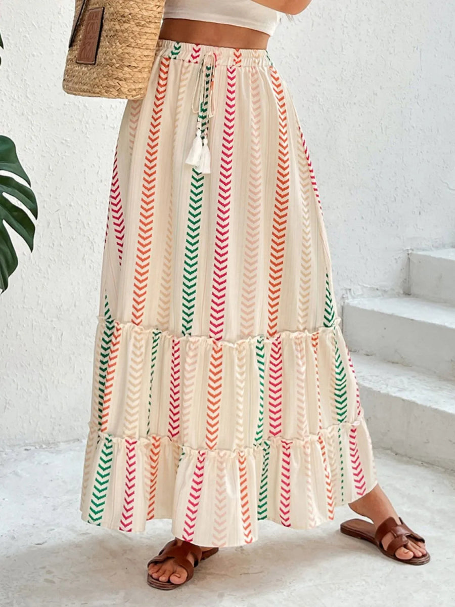 Frill Printed Maxi Skirt - Easy Pickins Store