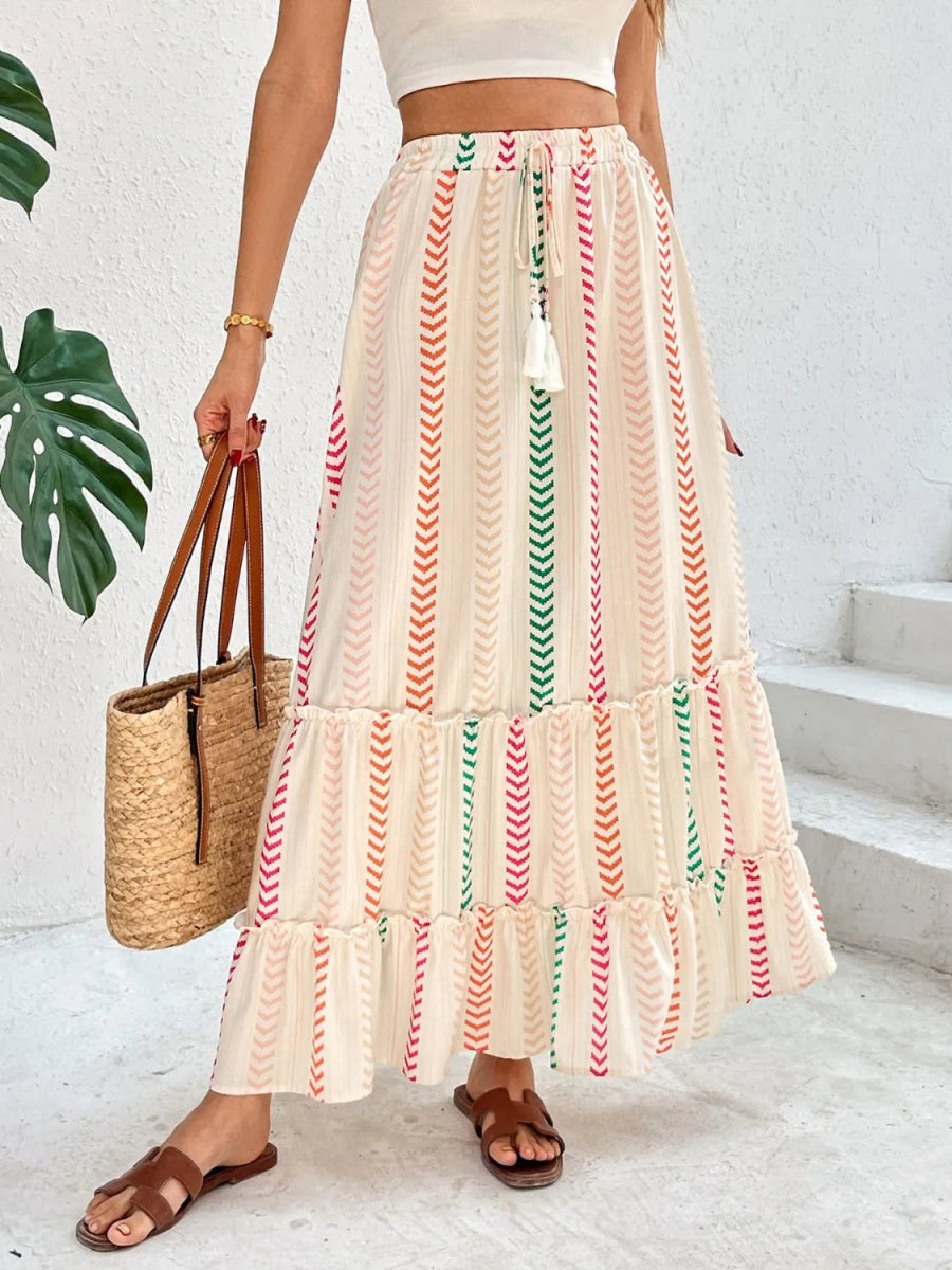 Frill Printed Maxi Skirt - Easy Pickins Store