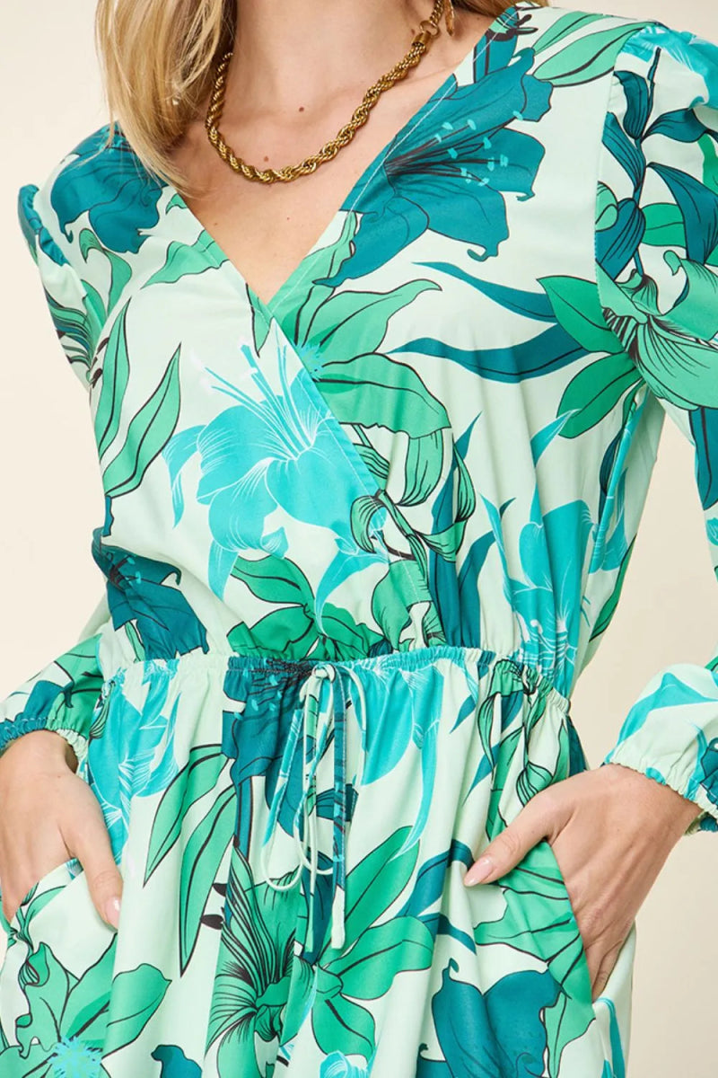 Full Size Floral Long Sleeve Romper with Pockets - Easy Pickins Store