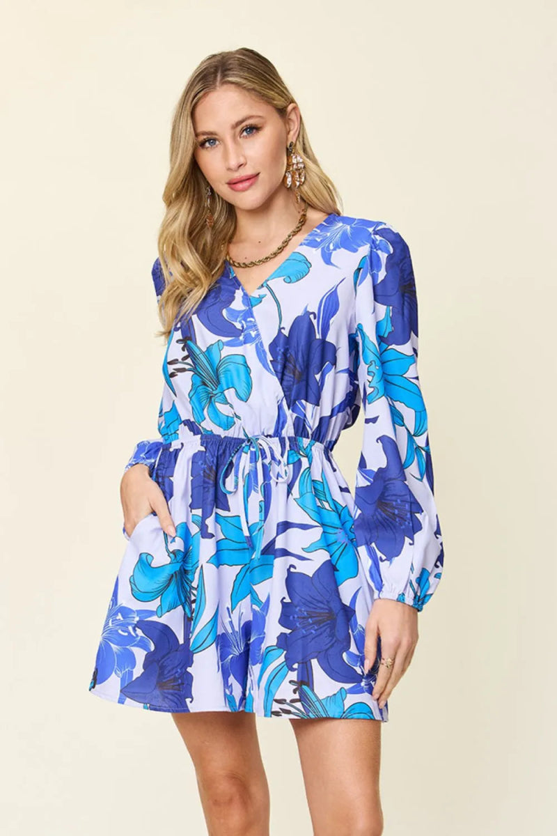 Full Size Floral Long Sleeve Romper with Pockets - Easy Pickins Store