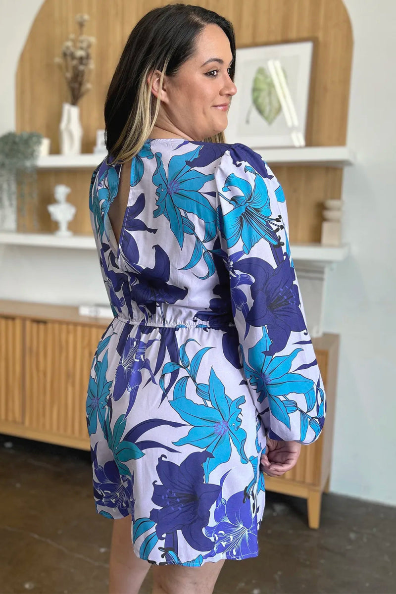 Full Size Floral Long Sleeve Romper with Pockets - Easy Pickins Store
