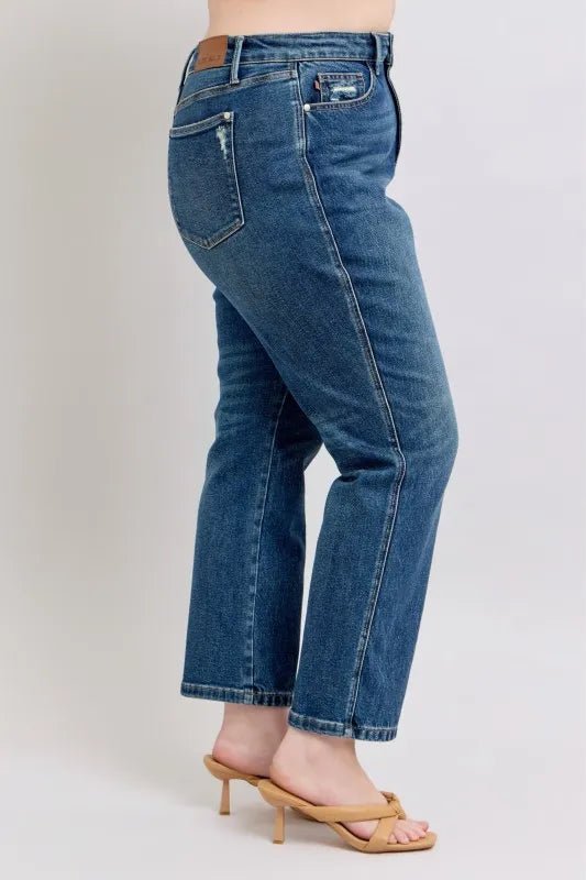 Full Size High Waisted Rigid Magic Non - destroy Straight Leg Jeans - Easy Pickins Store