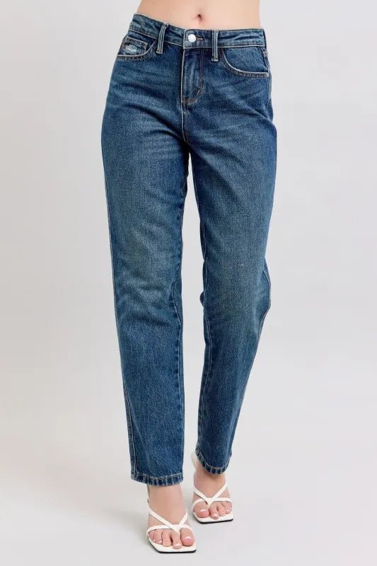 Full Size High Waisted Rigid Magic Non - destroy Straight Leg Jeans - Easy Pickins Store
