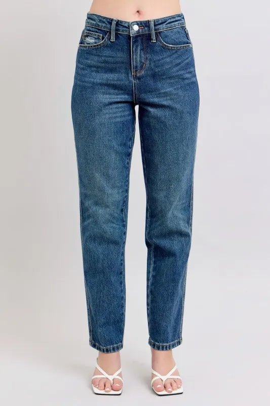 Full Size High Waisted Rigid Magic Non - destroy Straight Leg Jeans - Easy Pickins Store