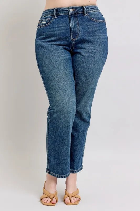 Full Size High Waisted Rigid Magic Non - destroy Straight Leg Jeans - Easy Pickins Store