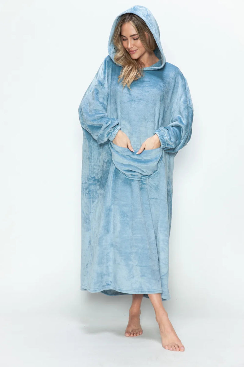 Full Size Pocketed Hooded Midi Lounge Dress - Easy Pickins Store