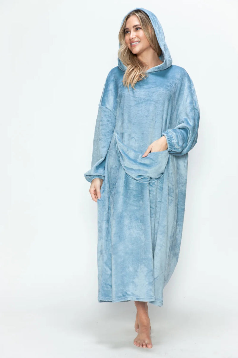 Full Size Pocketed Hooded Midi Lounge Dress - Easy Pickins Store