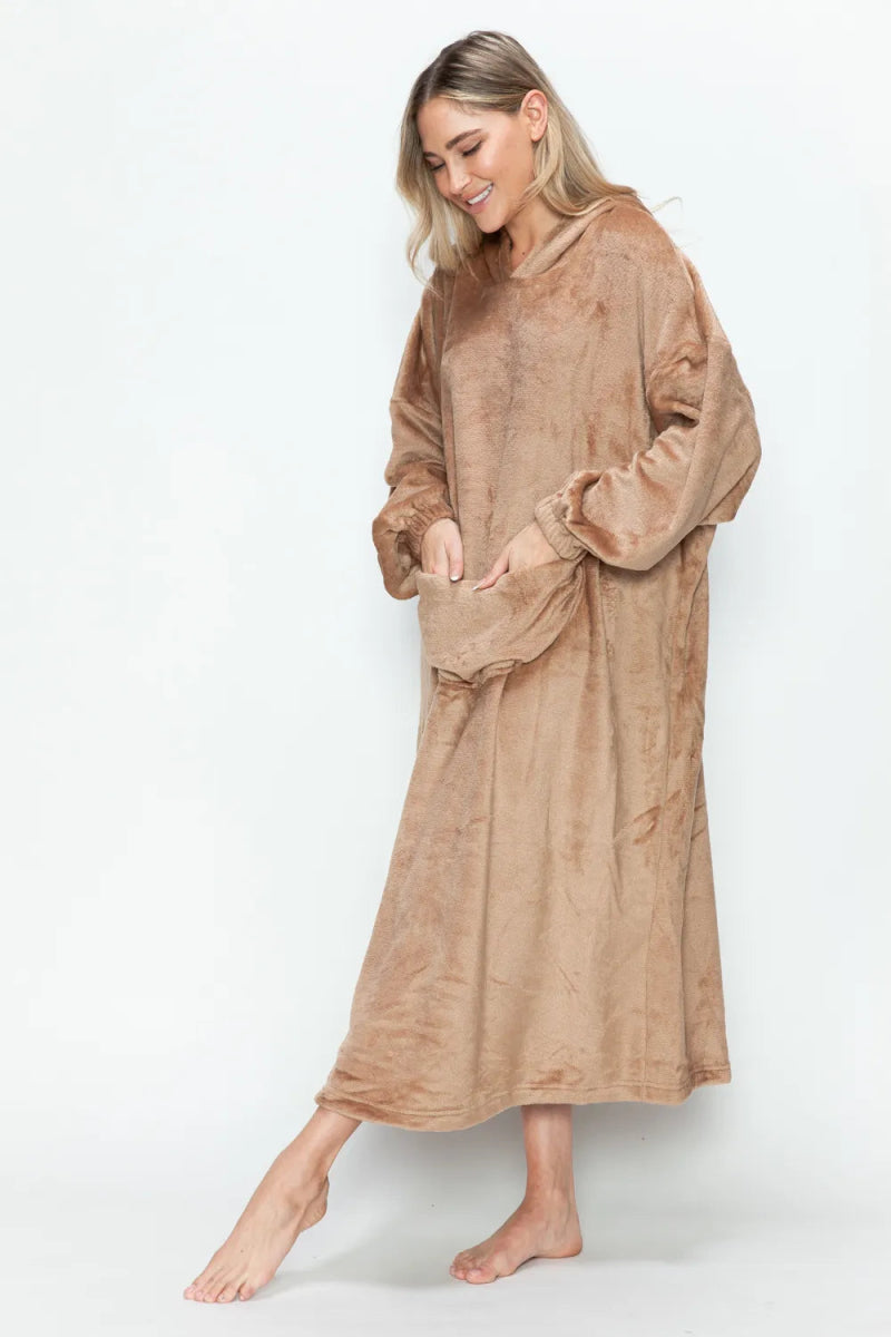 Full Size Pocketed Hooded Midi Lounge Dress - Easy Pickins Store
