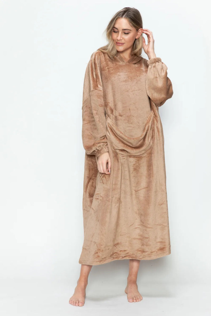 Full Size Pocketed Hooded Midi Lounge Dress - Easy Pickins Store
