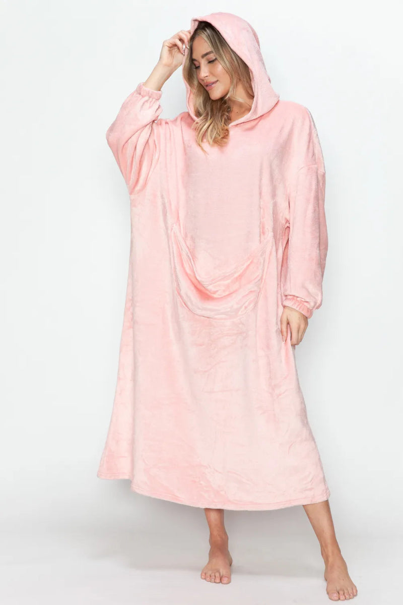 Full Size Pocketed Hooded Midi Lounge Dress - Easy Pickins Store