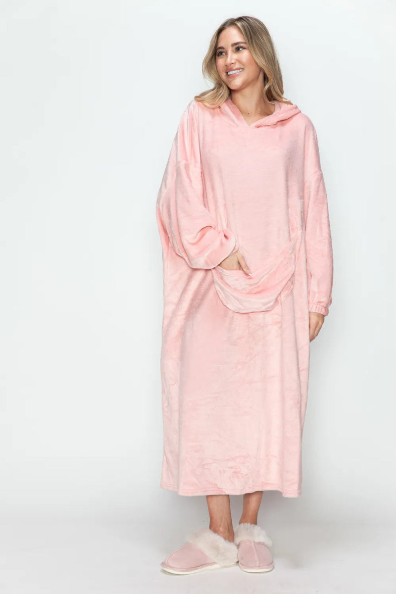 Full Size Pocketed Hooded Midi Lounge Dress - Easy Pickins Store