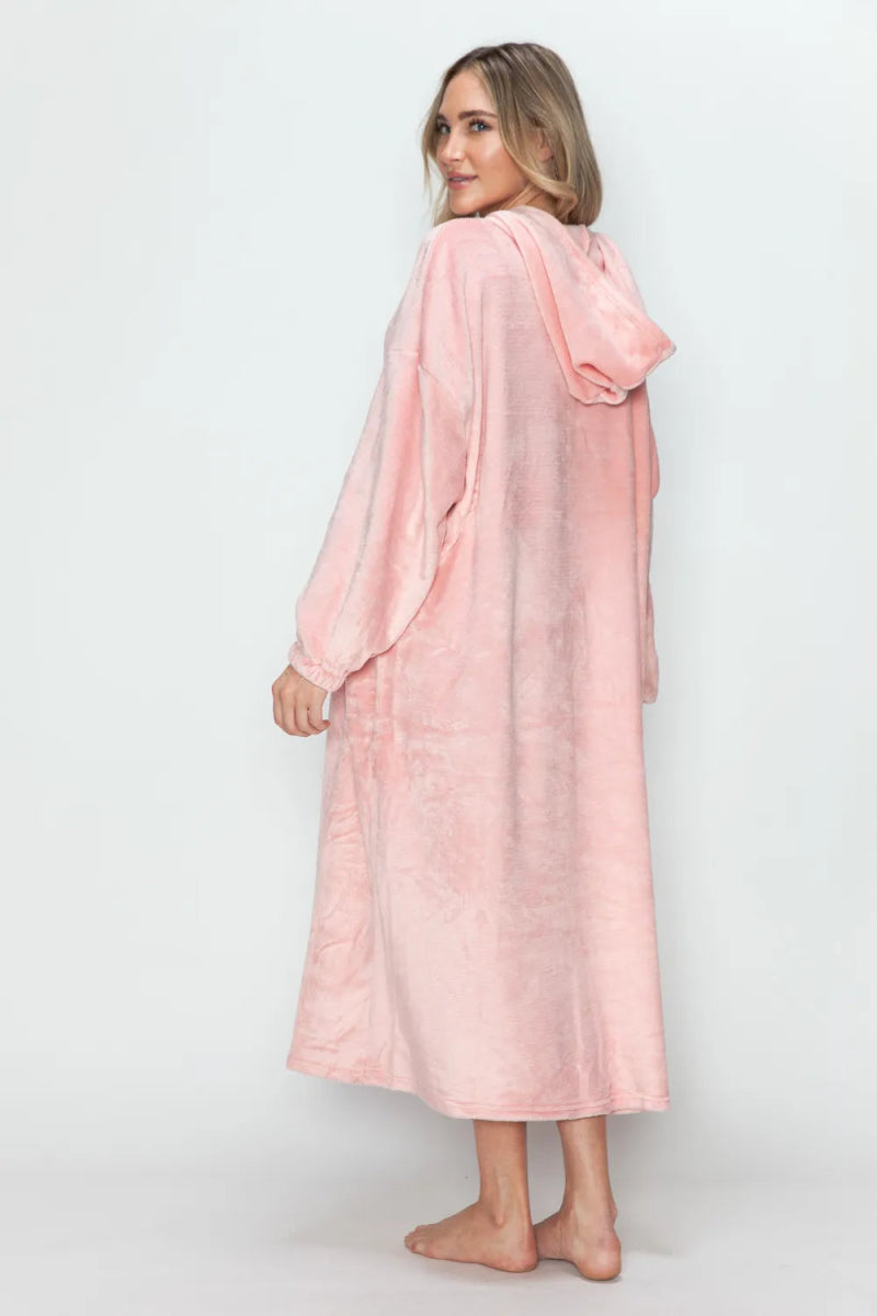 Full Size Pocketed Hooded Midi Lounge Dress - Easy Pickins Store