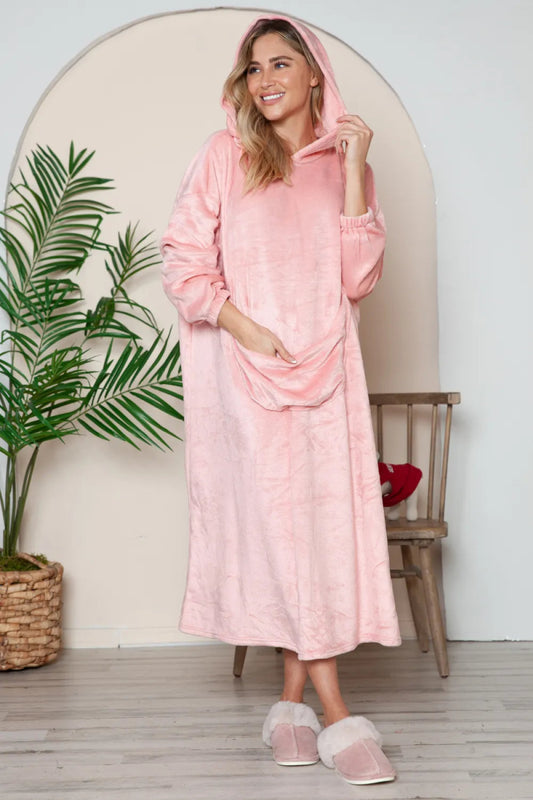 Full Size Pocketed Hooded Midi Lounge Dress - Easy Pickins Store