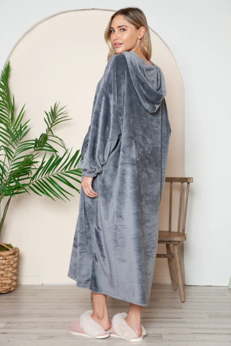 Full Size Pocketed Hooded Midi Lounge Dress - Easy Pickins Store
