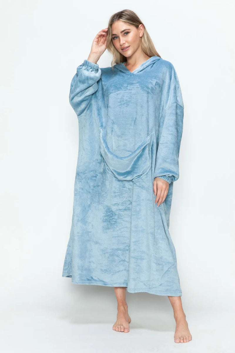 Full Size Pocketed Hooded Midi Lounge Dress - Easy Pickins Store