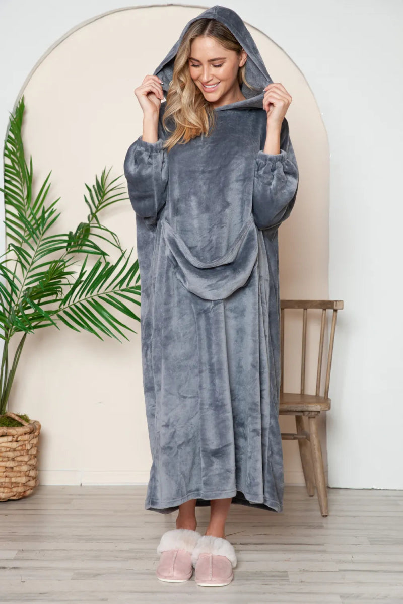 Full Size Pocketed Hooded Midi Lounge Dress - Easy Pickins Store