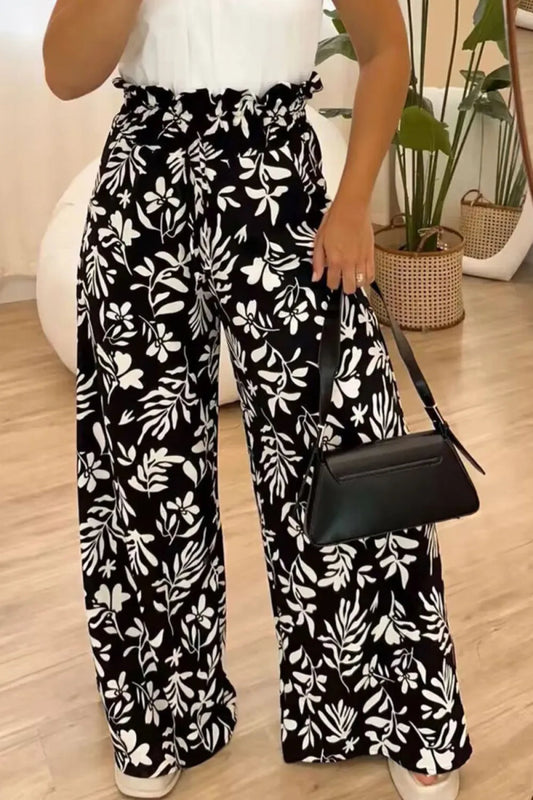 Full Size Printed High Waist Wide Leg Pants - Easy Pickins Store