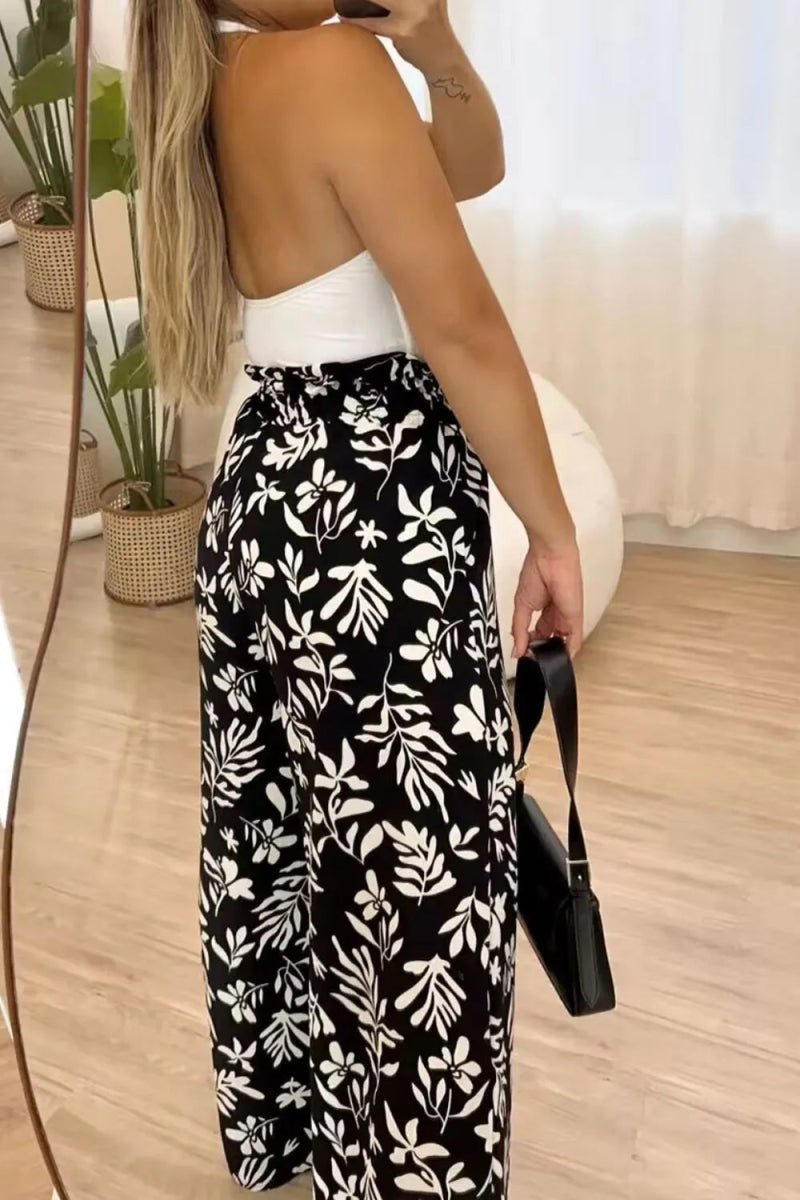 Full Size Printed High Waist Wide Leg Pants - Easy Pickins Store