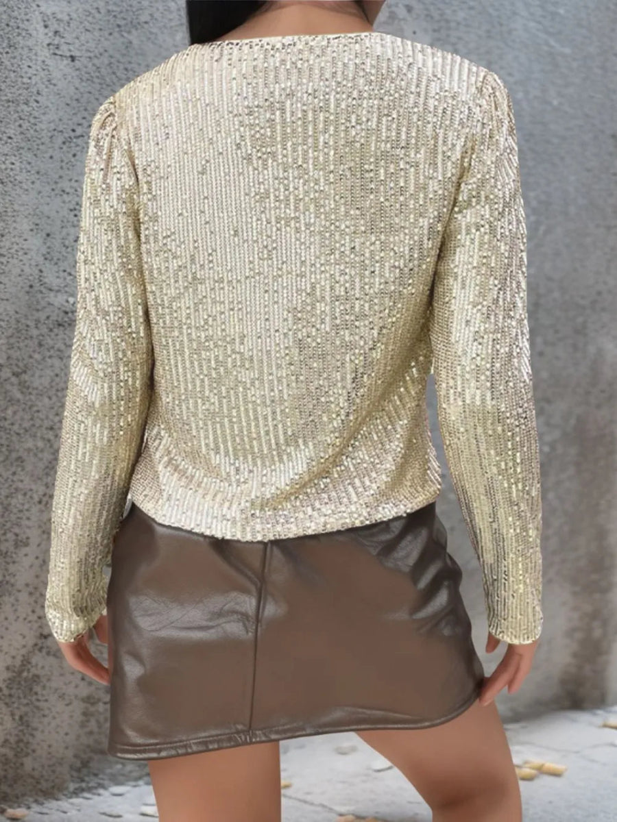 Full Size Sequin Open Front Cropped Jacket - Easy Pickins Store