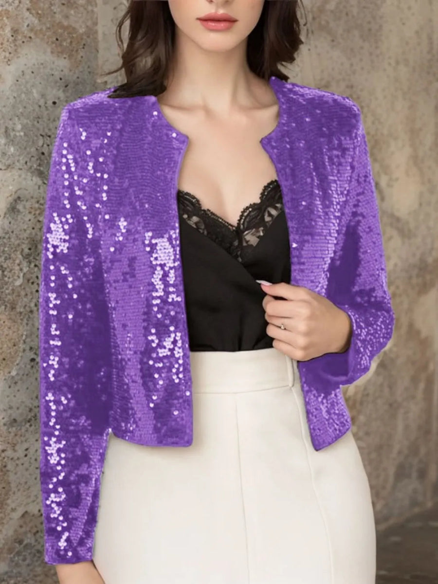 Full Size Sequin Open Front Cropped Jacket - Easy Pickins Store