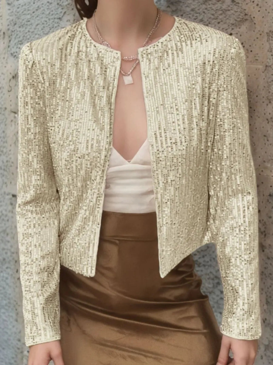 Full Size Sequin Open Front Cropped Jacket - Easy Pickins Store