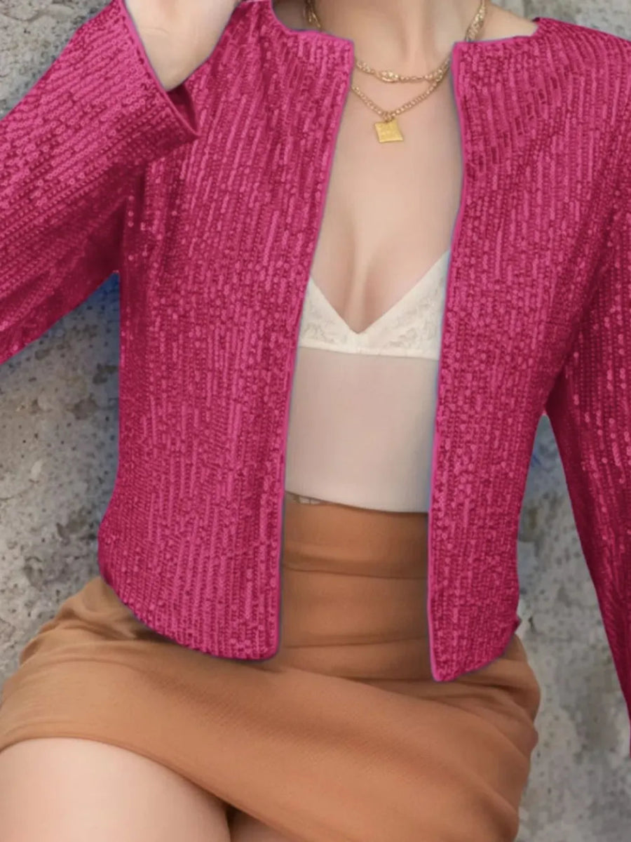 Full Size Sequin Open Front Cropped Jacket - Easy Pickins Store