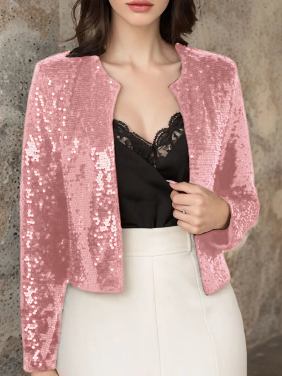 Full Size Sequin Open Front Cropped Jacket - Easy Pickins Store