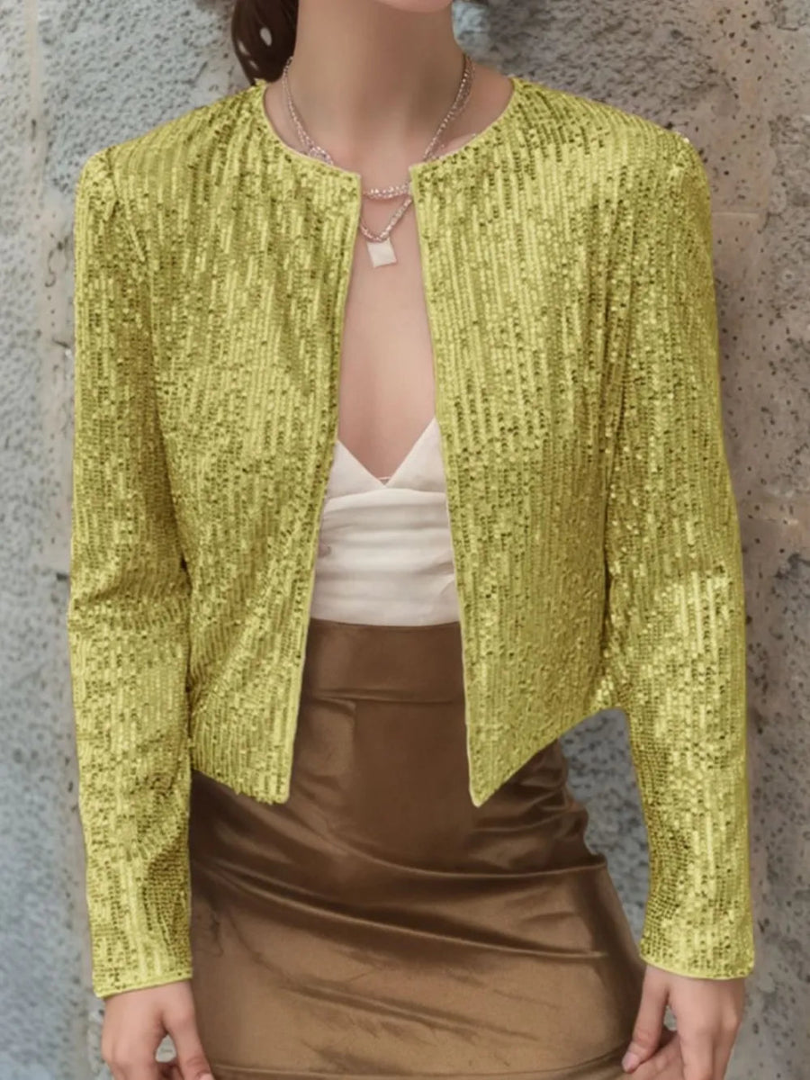 Full Size Sequin Open Front Cropped Jacket - Easy Pickins Store