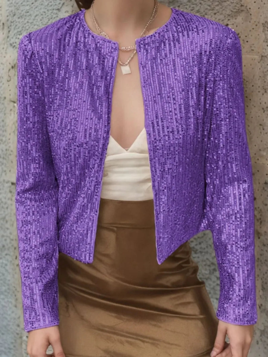 Full Size Sequin Open Front Cropped Jacket - Easy Pickins Store